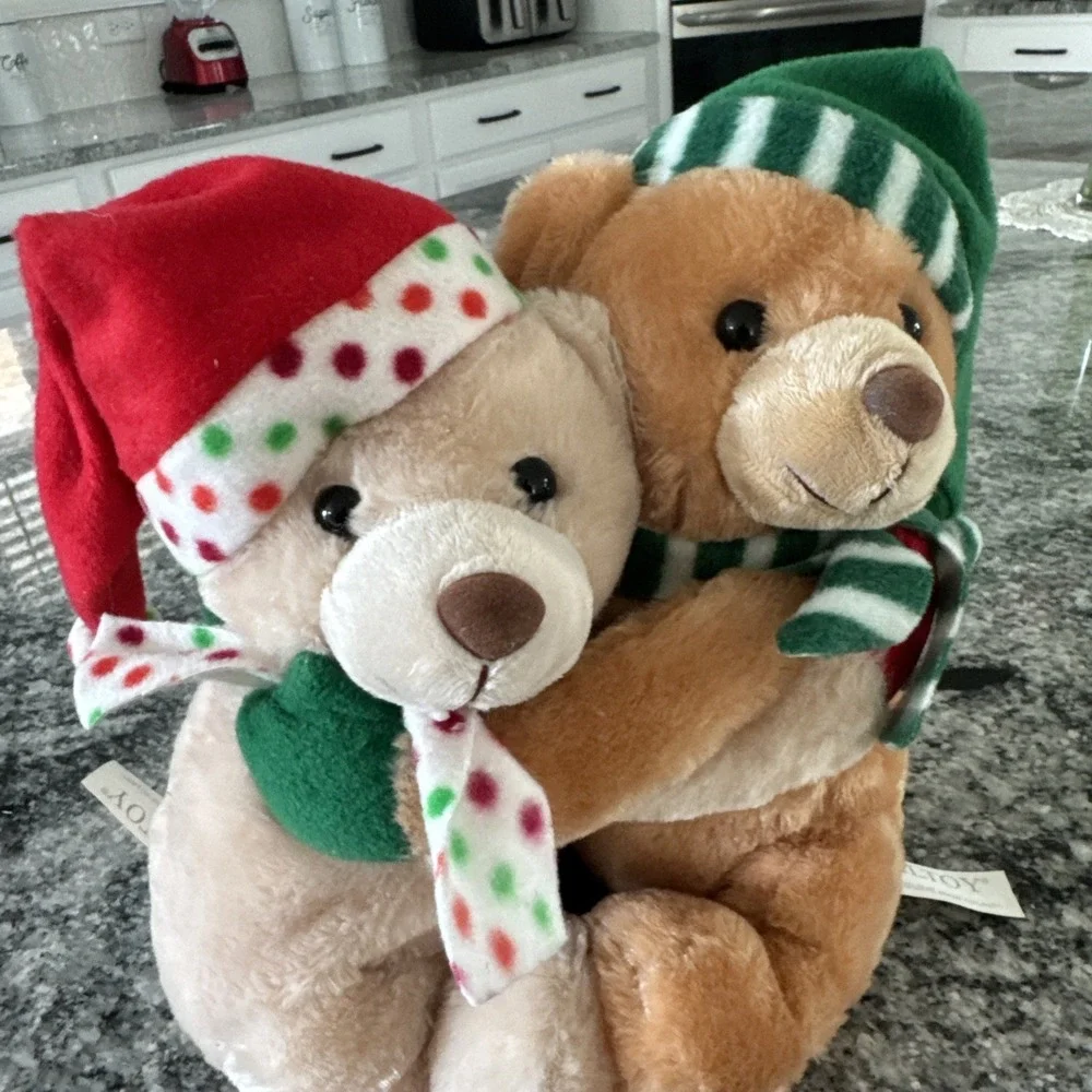 Vintage Caltoy 10in Hugging Christmas Teddy Bears Plush Stuffed Animal Rare 90s